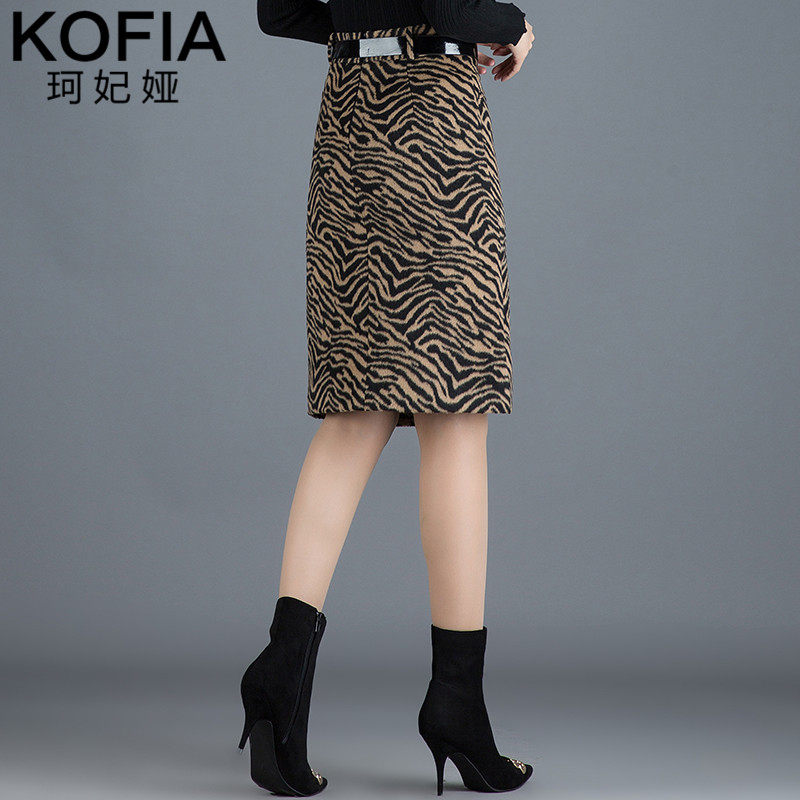 不规则豹纹毛呢秋冬2020新款半身裙 珂妃娅半身裙
