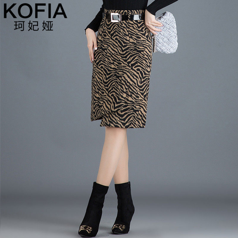 不规则豹纹毛呢秋冬2020新款半身裙 珂妃娅半身裙