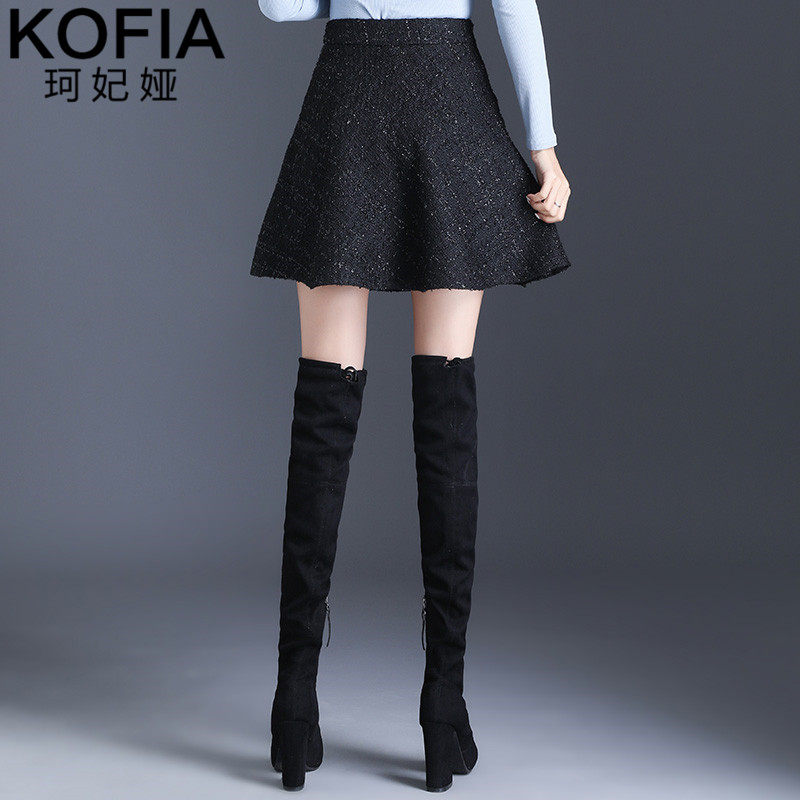 秋冬2020新款高腰显瘦黑色百褶裙 珂妃娅半身裙