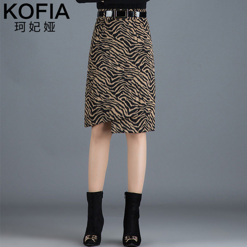 不规则豹纹毛呢秋冬2020新款半身裙 珂妃娅半身裙