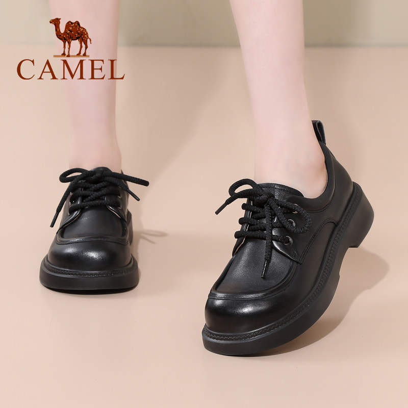 骆驼女鞋2025秋季新款真皮英伦风单鞋女厚底休闲jk小皮鞋女乐福鞋,淘宝优惠券,粉丝福利购,淘宝优惠卷