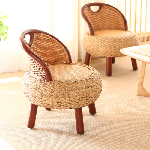 藤编藤椅靠背椅单人小椅子阳台家用客厅茶几榻榻米矮坐椅懒人蒲团 - 图0