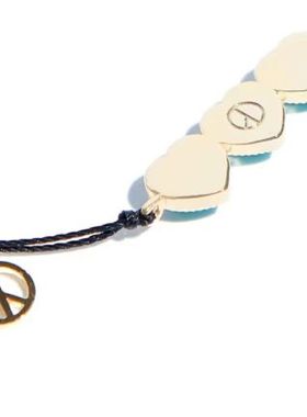 蓝色小桃心反战金色可调节蜡绳男女情侣手链