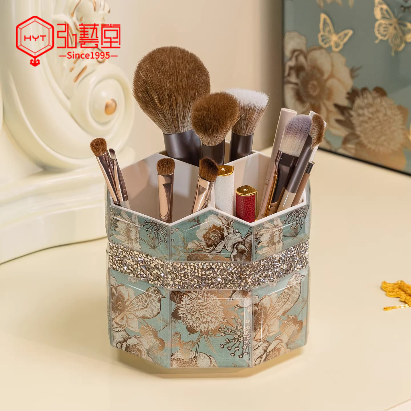 旋转化妆品收纳盒桌面高级感化妆刷收纳筒粉底刷子工具桶化妆笔筒,淘宝优惠券,粉丝福利购,淘宝优惠卷