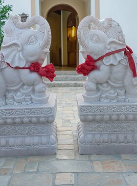 石雕大象一对青石汉白玉招财小象