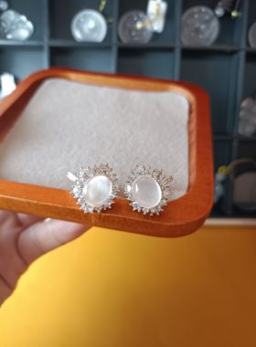 天然玻璃冰种玉石锆石戒指女新中式国风蛋面镶嵌轻奢高级感指环