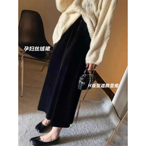 Pregnant woman gold velvet half body dress new autumn and winter gush outside wearing high waist display slim fit long open fork wrap hip step skirt