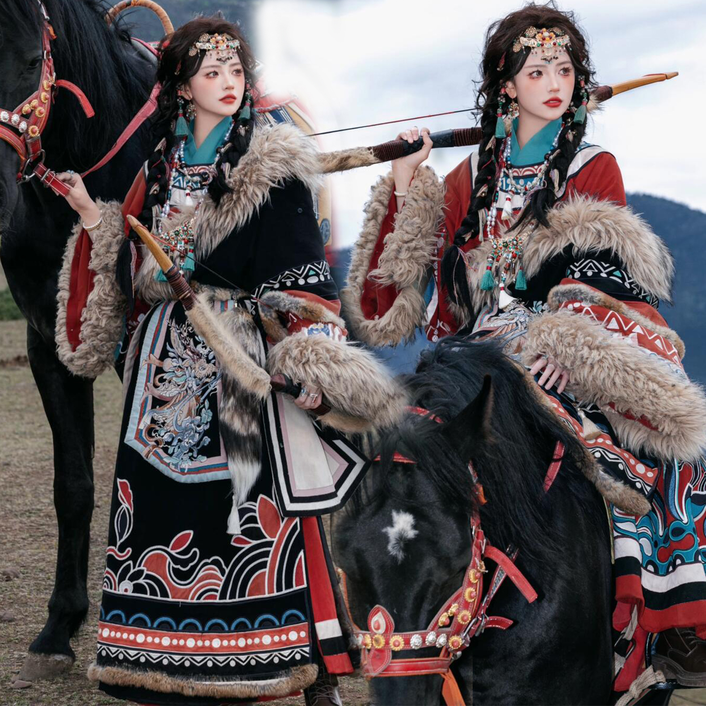 爆款藏服阿藏哥秋冬毛领藏袍藏族服饰写真西藏服装旅拍古风摄影服 - 图0