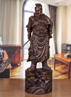 关公摆件实木雕关羽武财神像供奉家用客厅玄关办公室招财摆设装饰