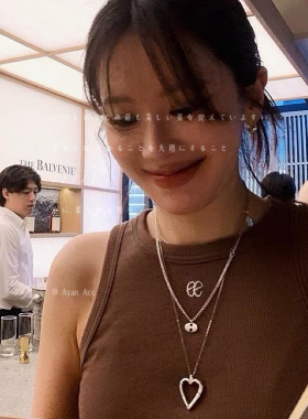 韩国重工饰品竹节爱心镂空长款项链ins风叠戴高级感女