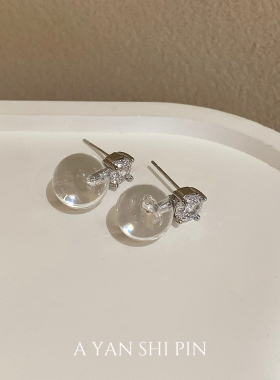 法式复古透明水晶锆石耳钉女小众设计感高级轻奢气质百搭耳环耳饰