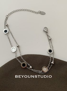 ZUORAN 清冷高级银色贝母圆珠双层手链钛钢不掉色时尚百搭手饰B38