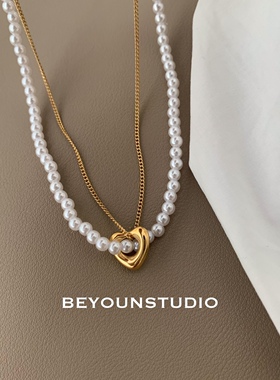 珍珠爱心双层设计感项链