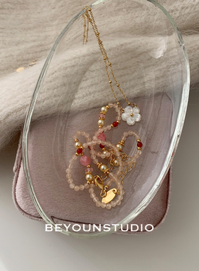 精致气质时尚粉色叠戴颈链多巴胺