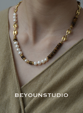 YGL中古个性拼接设计虎眼石项链