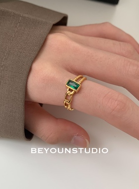 绿锆石方块钛钢不掉色戒指