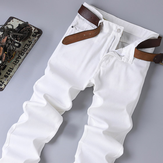 2026 Spring and Summer High-End White Jeans Men's Loose Straight Wear-Resistant Business Casual Pure White Trendy Long Pants