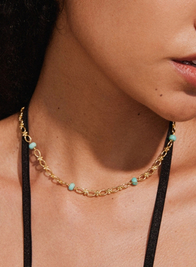 Stanza林夕项链锁骨链925银镀厚金天然绿松石2025秋冬  轻奢欧美