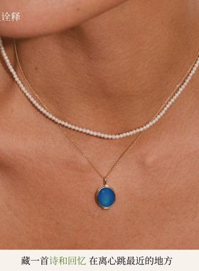 Stanza藏诗挂坠盒14k钻石蓝玛瑙 原创设计 可打开翻折吊坠 优雅