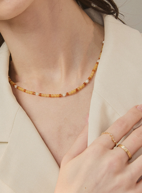 Stanza晌光串珠项链锁骨链Beads彩宝女高级感轻奢小众老黄玉礼物