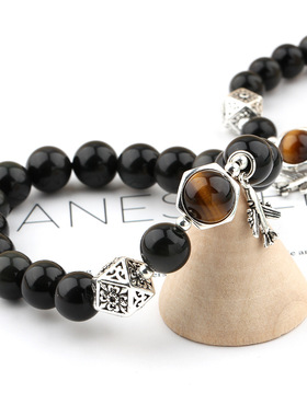 地心引力黑曜石纯银信物情侣手链