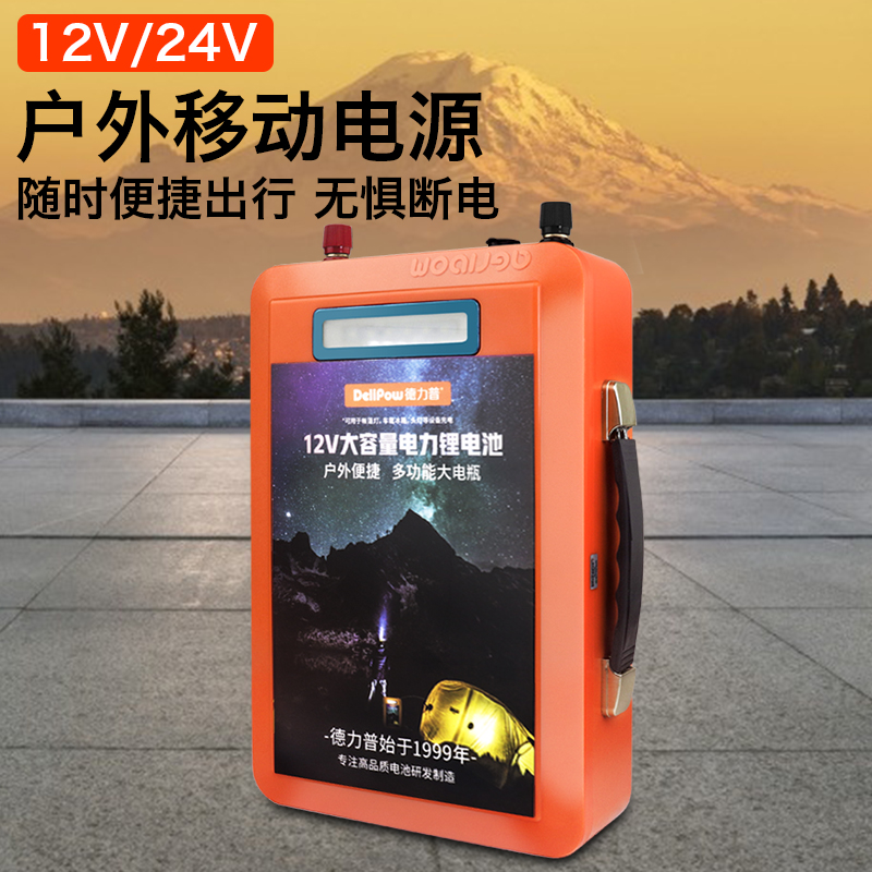 德力普12V锂电池电瓶大容大功率充电器磷酸铁锂24伏户外移动电源 - 图0