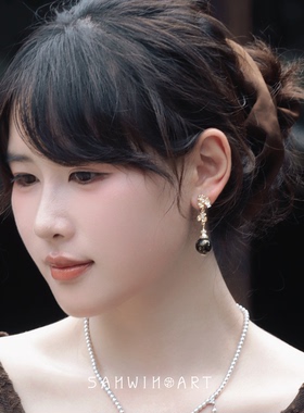 山印集新中式螺钿大漆花耳环