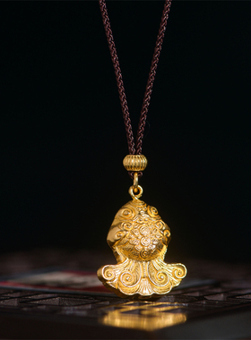 恋金 足金手工錾刻古法黄金 锦鲤吊牌吊坠 项链手链配饰配件