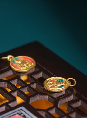 足金珐琅烧蓝黄财神扎基拉姆吊坠