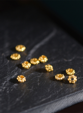 恋金 足金手工錾刻古法黄金 蜻蜓眼小隔珠 配珠项链手链配饰