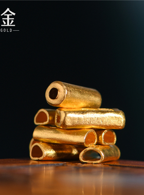 恋金 足金手工錾刻古法黄金 吉言金套管 吊坠手链吊坠手绳diy配件