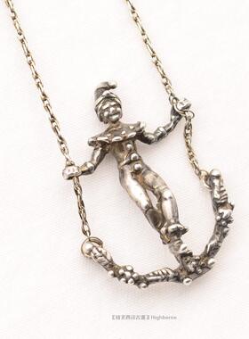 SOLD 装饰艺术时期Art Deco（C.1920-30S)  快乐丑角 925纯银项链