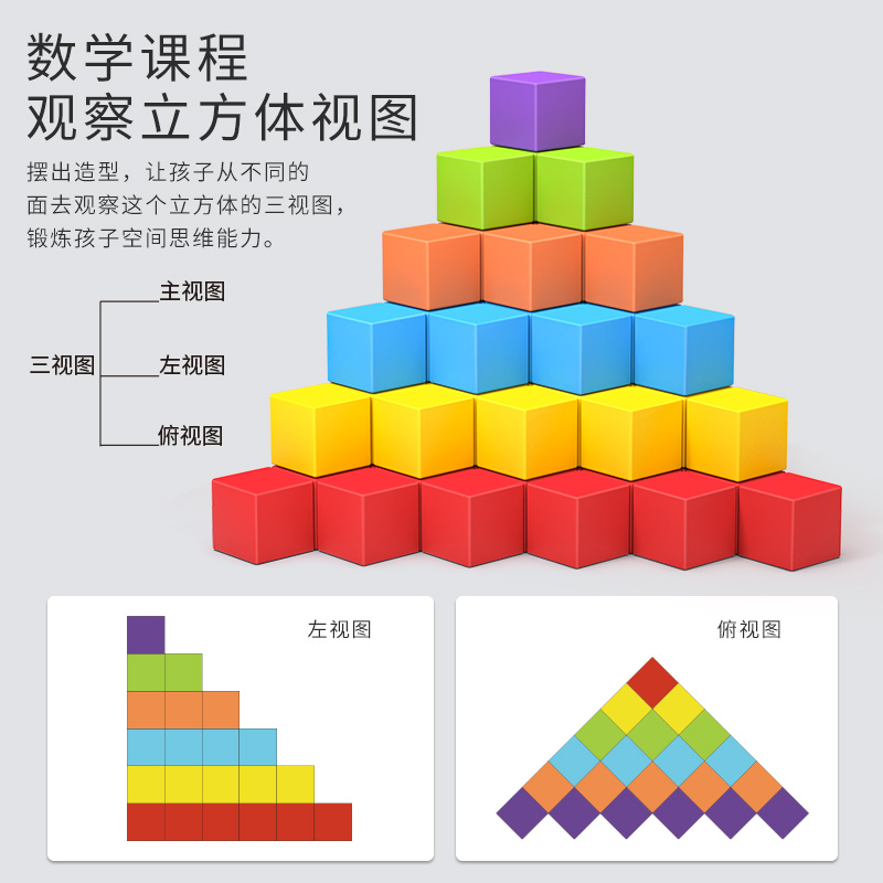 正方体形小块积木层层叠数学教具婴儿童益智拼装玩具1一2岁3宝宝6-图1