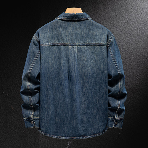 2025新款痞帅外套牛仔衬衫男宽松休闲长袖衬衣潮流牛仔蓝男装寸衣 - 图0