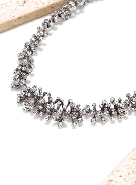 欧美大牌设计款重工金属镶钻枝丫气质项链 个性走秀潮女颈链