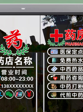 大药房药店玻璃门装饰贴