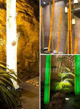 仿真发光黄金竹子室内咖啡店户外庭院造景树脂透光装饰白桦树灯