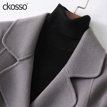 Cashmere coat ແມ່ຍິງຍາວກາງສະບັບພາສາເກົາຫຼີວ່າງ temperament ເປືອກຫຸ້ມນອກຂົນສັດ double-sided ສໍາລັບພາກຮຽນ spring ແລະດູໃບໄມ້ລົ່ນໃຫມ່ເປືອກຫຸ້ມນອກຂົນສັດສູງທີ່ສຸດສໍາລັບແມ່ຍິງ