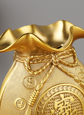 中式金色黄铜福袋存钱罐摆件