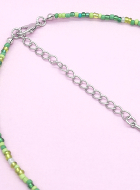 原创不掉色成人儿童亲子项链米珠水晶项链绿色水晶球女孩宝石项链