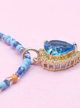 原创不掉色成人儿童亲子项链儿童项链米珠海蓝色爱心宝石水晶项链