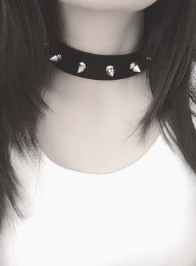 电镀防过敏真皮女士暗黑项圈