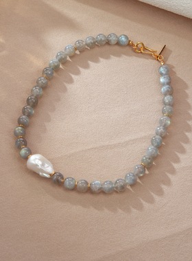 小众设计款天然石串珠项链女时尚气质百搭优雅知性复古简约轻奢风