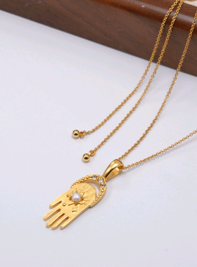 小众设计手掌镶嵌珍珠项链