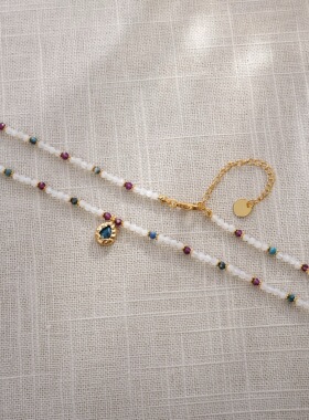 小众设计天然石复古串珠项链女轻奢高级感精致锁骨链颈链配饰