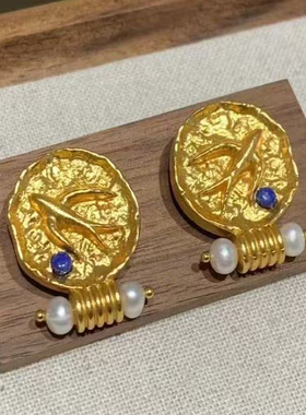 小众设计金币和平鸽珍珠耳钉