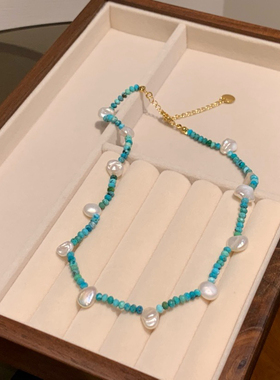 小众设计天然绿松石爱心珍珠项链