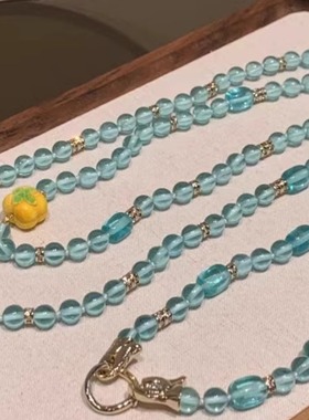 小众设计款冰蓝珠项链女款