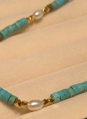 小众设计天然绿松石珍珠项链