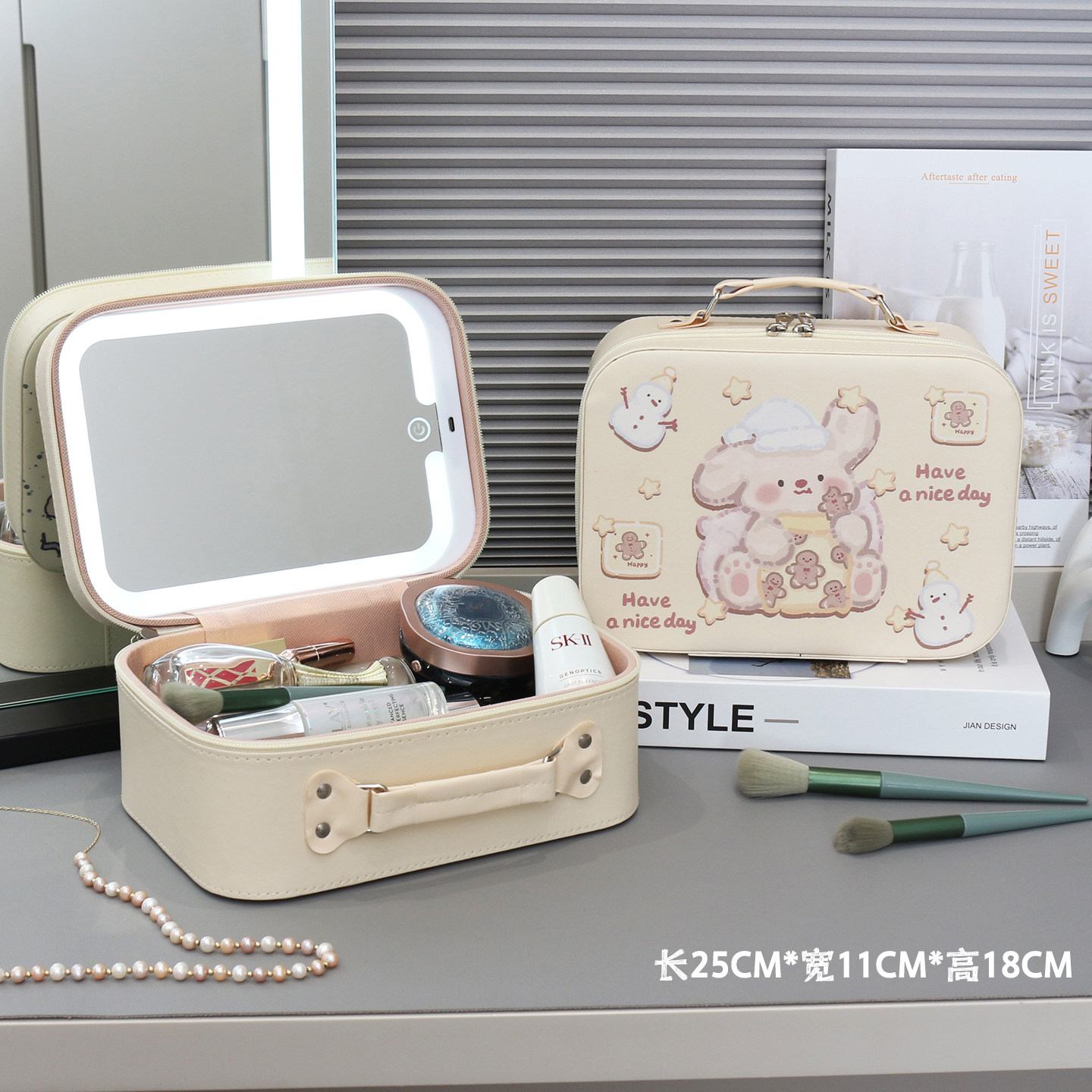 高颜值带灯补妆化妆箱带镜子LED化妆包手提便携大容量盒收纳箱,淘宝优惠券,粉丝福利购,淘宝优惠卷